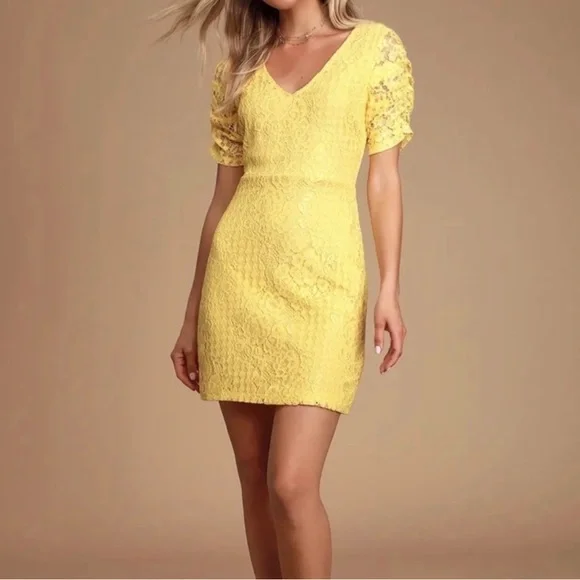 LuLus Yellow Lace Dress - Picture 1 of 5